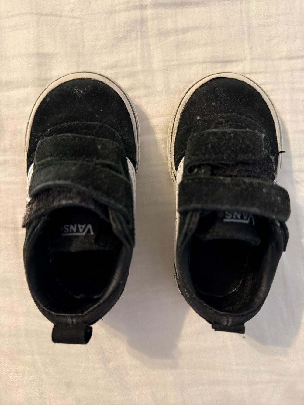 Vans Kids Black Velcro High-Top Sneakers with White Stripe